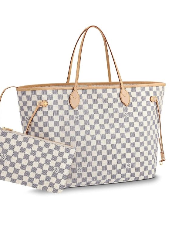 Louis Vuitton Designer Check Big Tote Bag UK LV Cream White Checkered Coated Canvas Damier Riverside Neverfull Inside Bags For Women