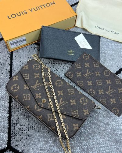 Louis Vuitton LV Women’s Felicie Triple Trio Pochette Chain Strap Bag – Brown and Black Louis Vuitton LV Women's Felicie Triple Trio Pochette Chain Strap Bag Brown and Black