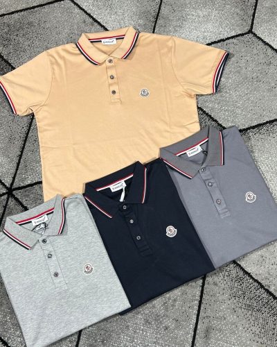 Moncler Replica Polo Shirts for Men & Women Logo Patch, Half Sleeve In Beige, Light & Dark Grey, Navy Blue Colours