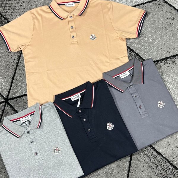 Moncler Replica Polo Shirts for Men & Women Logo Patch, Half Sleeve In Beige, Light & Dark Grey, Navy Blue Colours