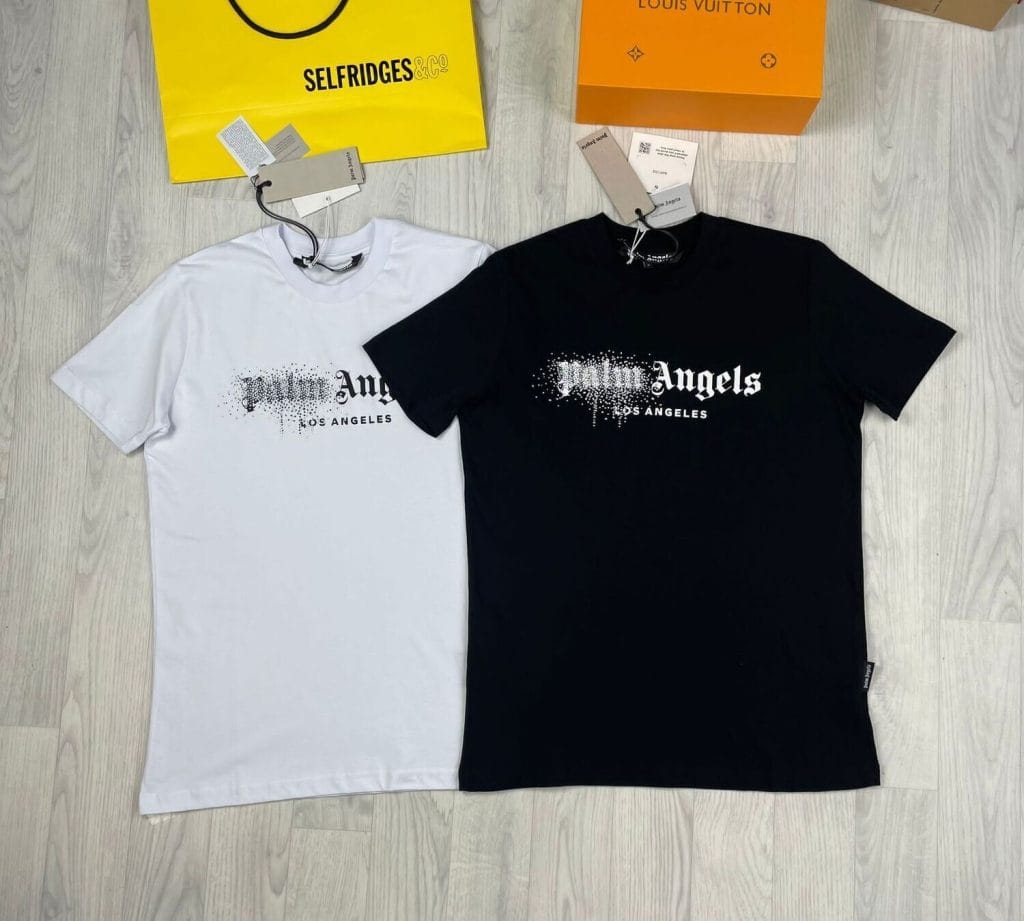 Palm Angels Plain Men & Women Tshirt Print in black and white color