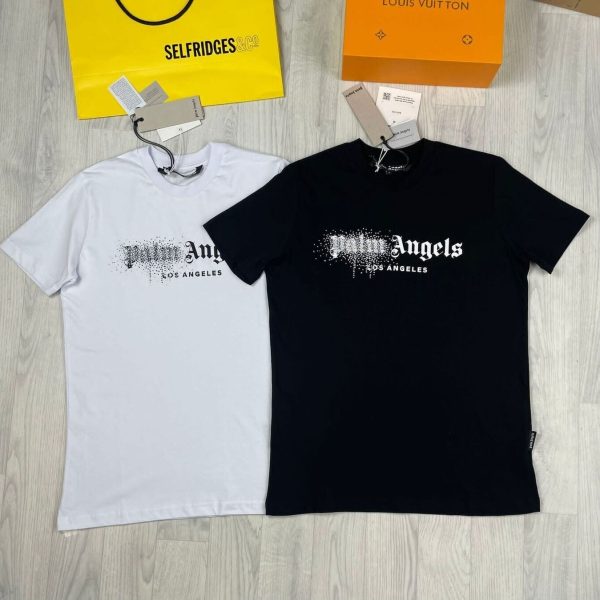 Palm Angels Plain Men & Women Tshirt Print in black and white color