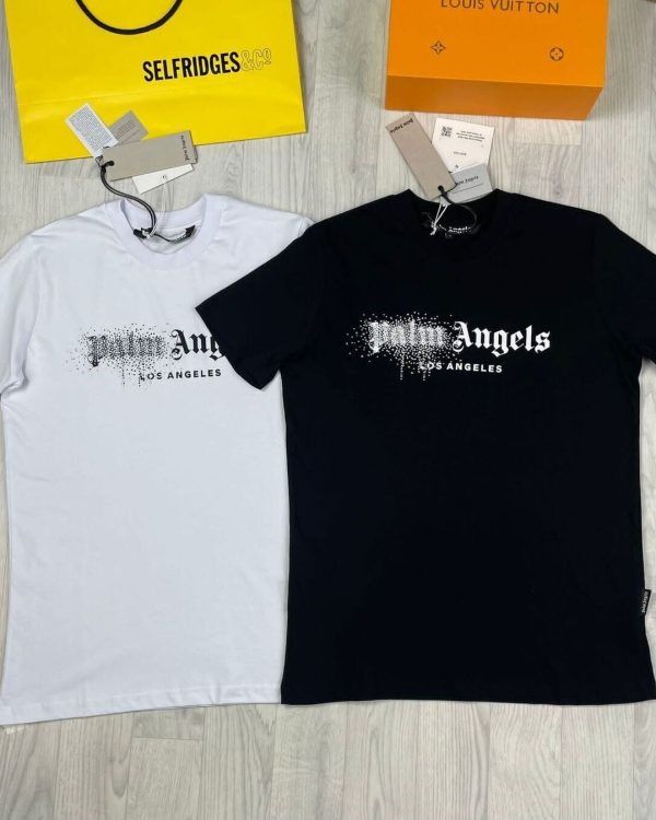 Palm Angels Plain Men & Women Tshirt Print in black and white color