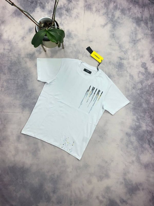 Amiri Men’s Women’s Replica Paint Drip Top T-shirts in white color Amiri Men’s Women’s Replica Paint Drip Top T-shirts in white color