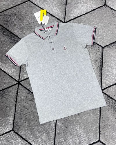 Moncler Replica Polo Shirts for Men & Women Logo Patch, Half Sleeve In Light Grey Colour