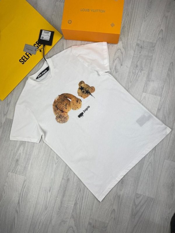 Palm Angels Bear Classic Tshirt Teddy Print Round Neck T-Shirt in white color