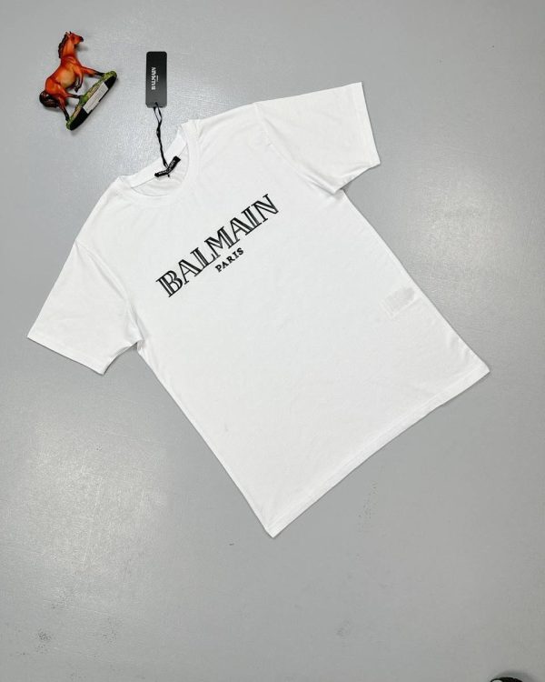 Balmain Paris Metallic Flocked Comfortable T-Shirt in white color