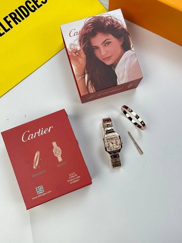 Cartier Watch and Bracelet Set golden Cartier Watch and Bracelet Set golden