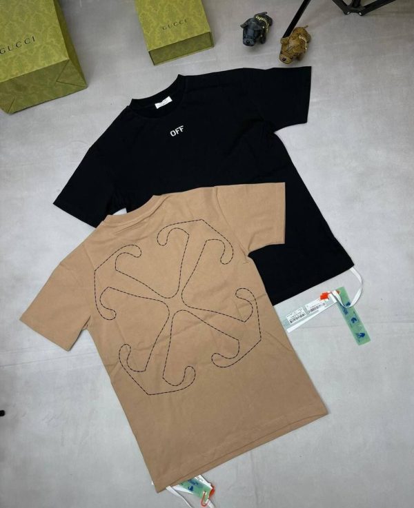 Off-White Men Women Reps Tshirts Clothes in beige color Off-White Men Women Reps Tshirts Clothes in beige color