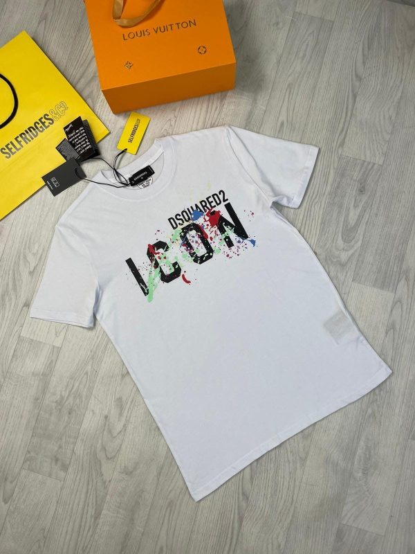 Dsquared Icon T-Shirts in white color of variation having a Splash of Multi Shades Dsquared Icon T-Shirts in white color of variation having a Splash of Multi Shades