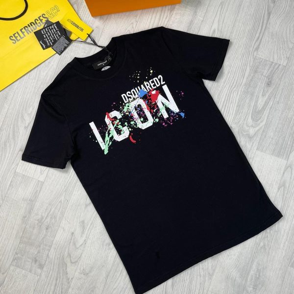 Dsquared Icon T-Shirts in black color of variation having a Splash of Multi Shades