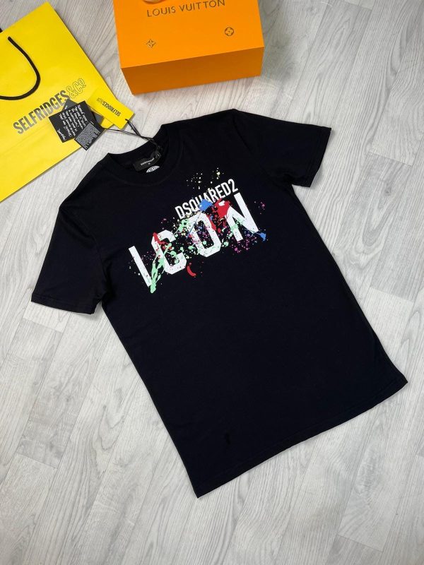 Dsquared Icon T-Shirts in black color of variation having a Splash of Multi Shades Dsquared Icon T-Shirts in black color of variation having a Splash of Multi Shades