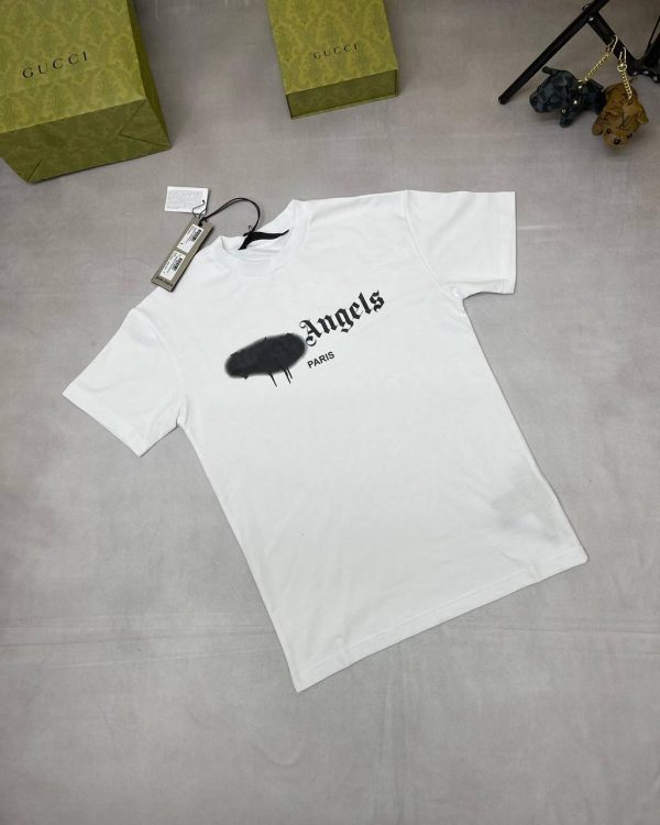 Palm Angels Sprayed Tshirt For Men’s in white with black spray Palm Angels Sprayed Tshirt For Men’s in white with black spray