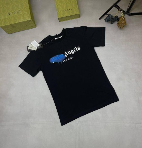 Palm Angels Sprayed Tshirt For Men’s in black with blue spray Palm Angels Sprayed Tshirt For Men’s in black with blue spray