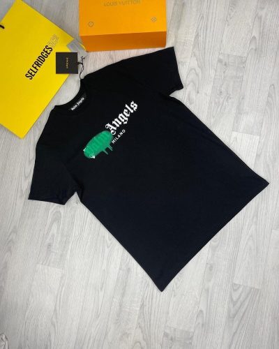 Palm Angels Sprayed Tshirt Print Crewneck T-Shirt black with green spray Palm Angels Sprayed Tshirt Print Crewneck T-Shirt black with green spray