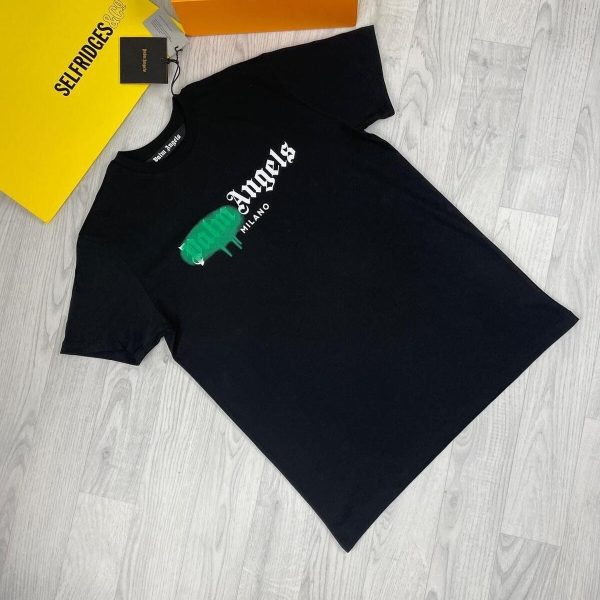 Palm Angels Sprayed Tshirt Print Crewneck T-Shirt black with green spray