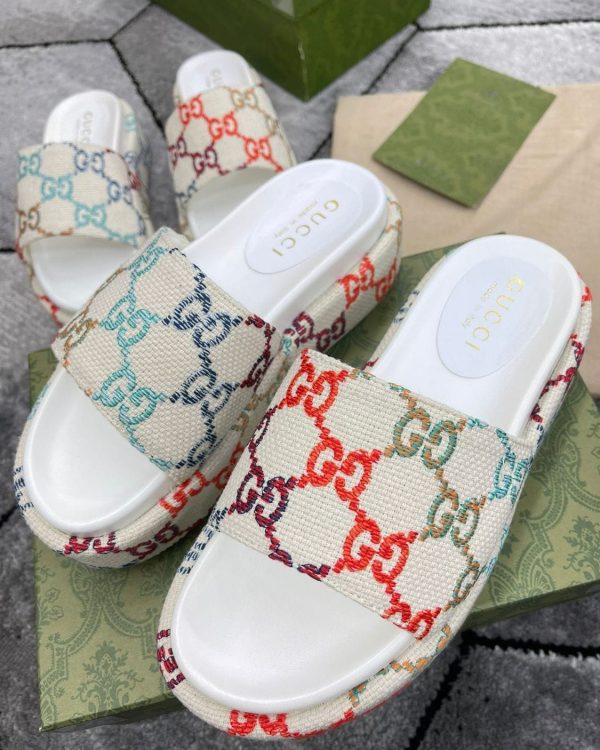 Gucci GG Multicolor Embroidered Slides Sandals
