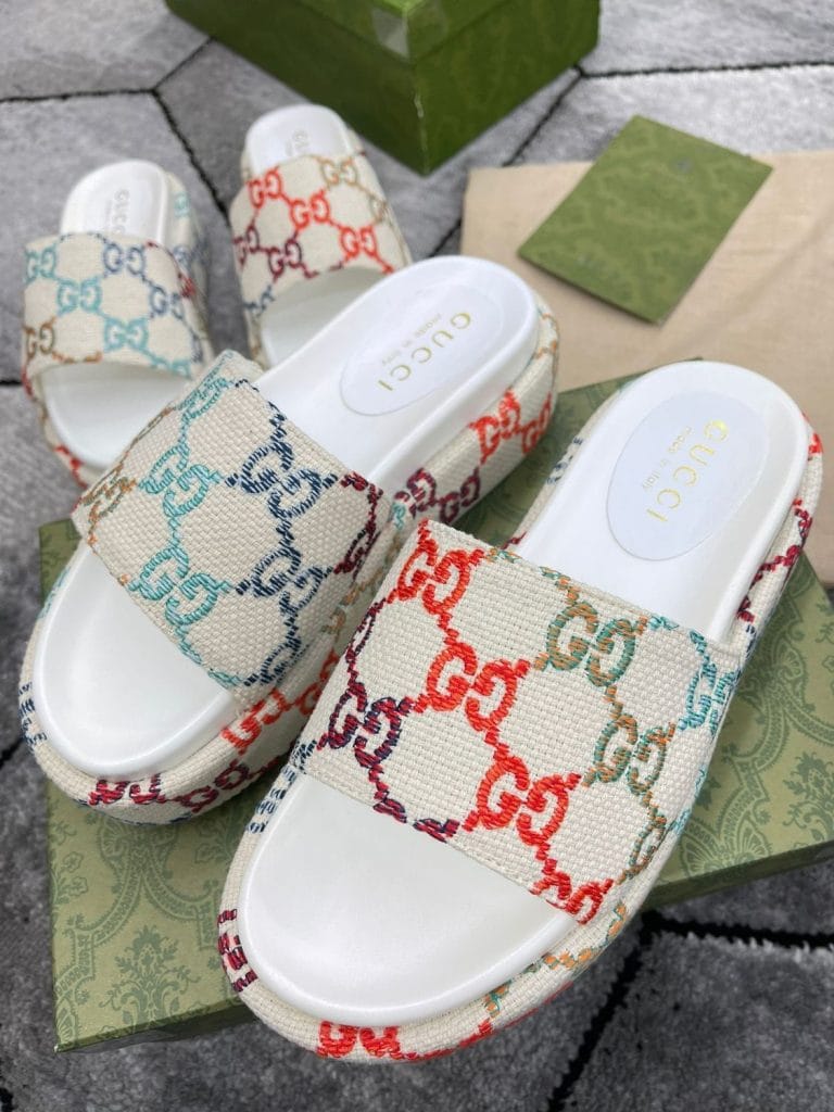 Gucci GG Multicolor Embroidered Slides Sandals