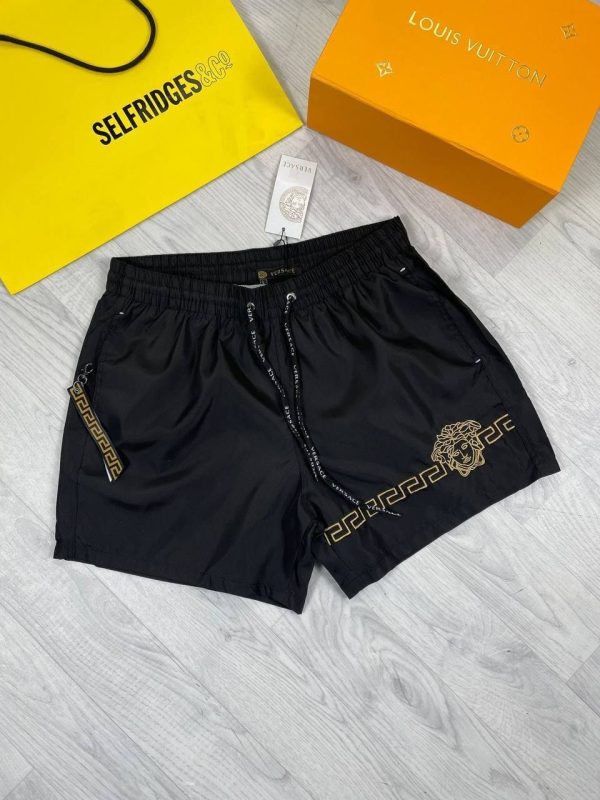 Versace Logo Printed Clone Quality Shorts in black color Versace Logo Printed Clone Quality Shorts in black color