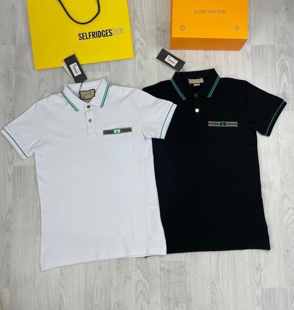 Gucci Men's Cotton Piqué Polo Shirt with Chest Pocket – Black & White Colors
