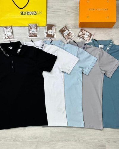 Yiwei Button Ice Silk Stripe Collar T-shirts