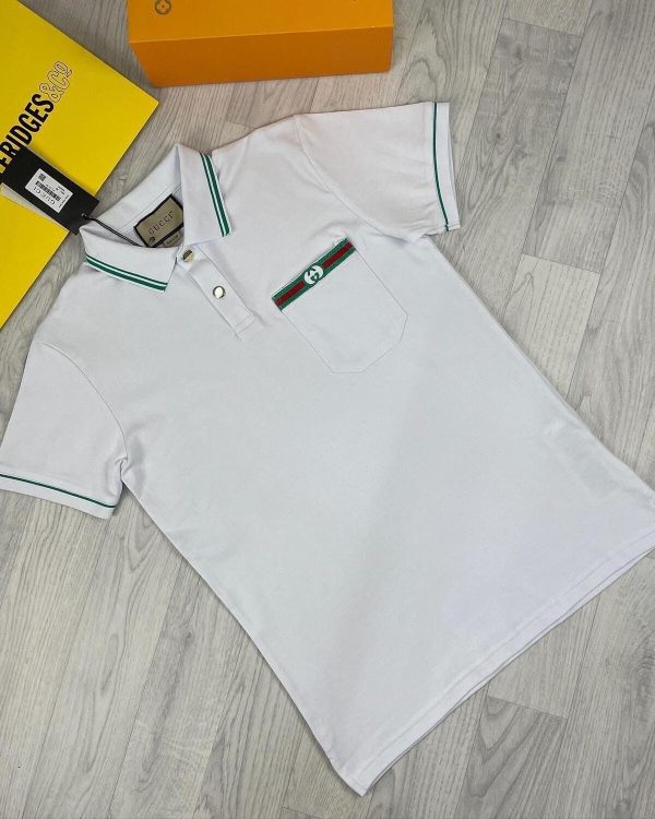Gucci Men's Cotton Pique Polo Shirt with Chest Pocket In White Color