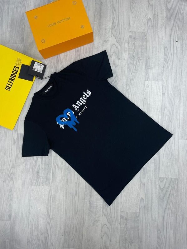 Palm Angles St Moritz Mens Spray Heart Love Best Design Copy ST.Moritz Loving College Tshirt black with blue spray