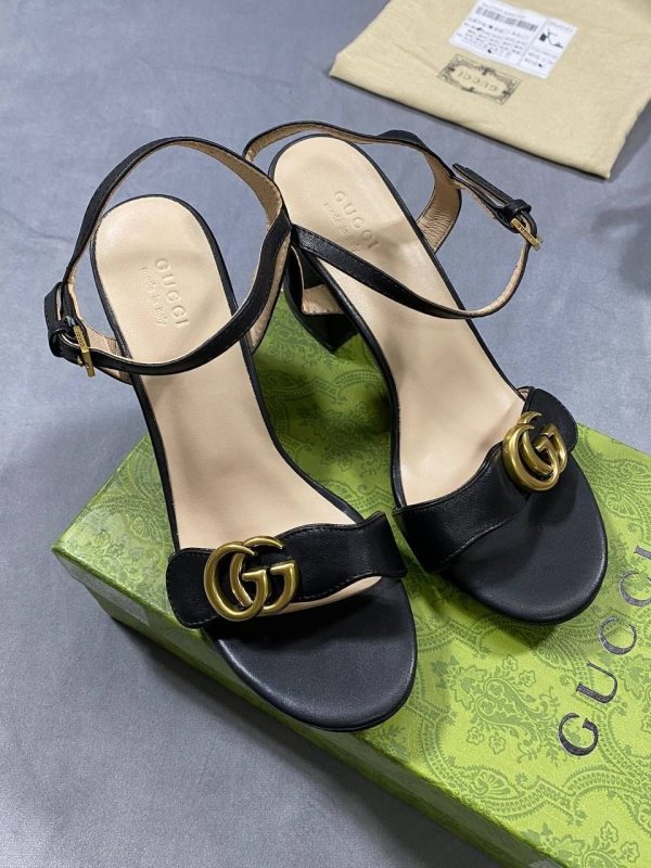 Gucci Women Marmont Mid Heel Leather Sandal Designer GG Heels Gucci Women Marmont Mid Heel Leather Sandal Designer GG Heels