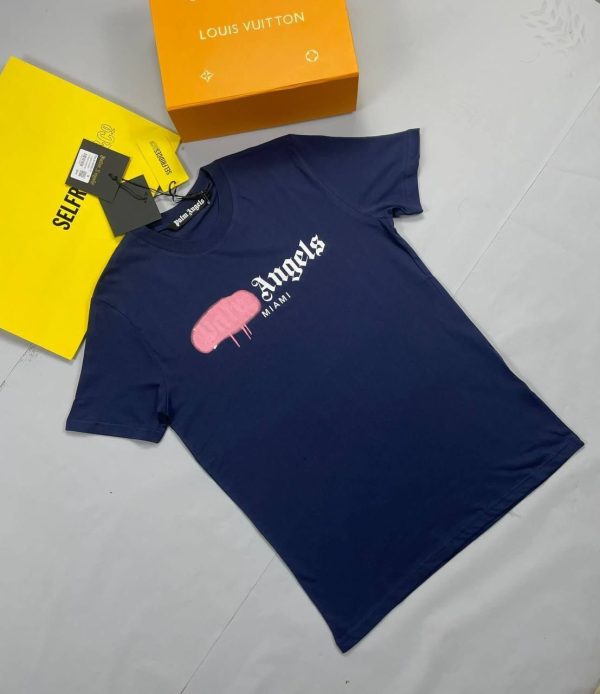 Palm Angels Sprayed Men’s Tshirt Print in navy blue color Palm Angels Sprayed Men’s Tshirt Print in navy blue color