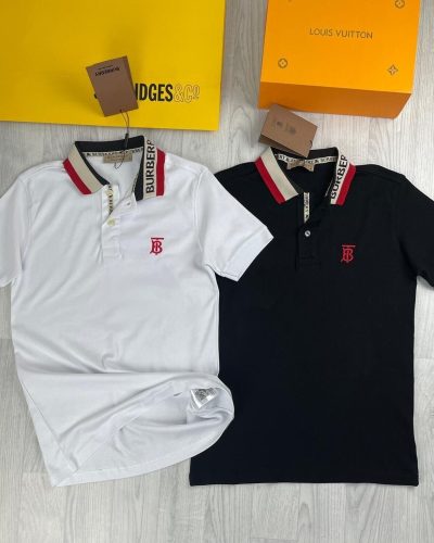 Burberry Talsworth Men’s Polo Shirt Cotton Pique, Logo Printed, Point Collar in Black & White Colour