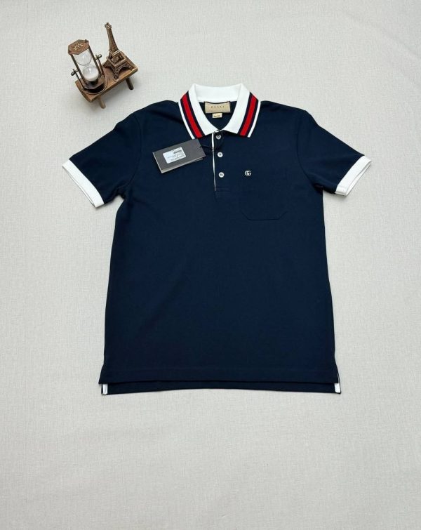 Gucci Piquet Polo T-Shirt With Double G Logo Cotton In Navy Blue Colour Gucci Piquet Polo T-Shirt With Double G Logo Cotton In Navy Blue Colour