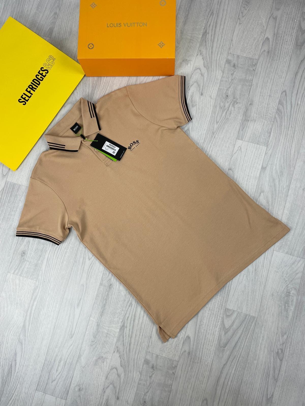 Hugo Boss Men’s Slim Polo Shirt Stretch Cotton with Logo In Beige Colour