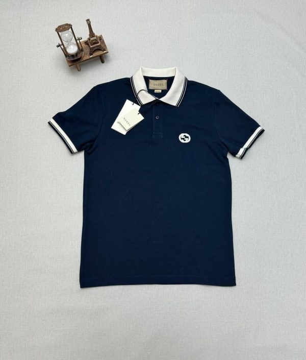 Gucci Polo T-Shirt With Interlocking G Logo innavy blue color Gucci Polo T-Shirt With Interlocking G Logo innavy blue color