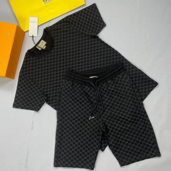 Gucci GG Print Luxury T-Shirt With Nylon Swim Short Set In Black Color