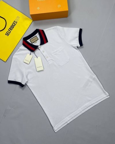 Gucci Polo Piquet T-Shirt With Web Collar In White Colour