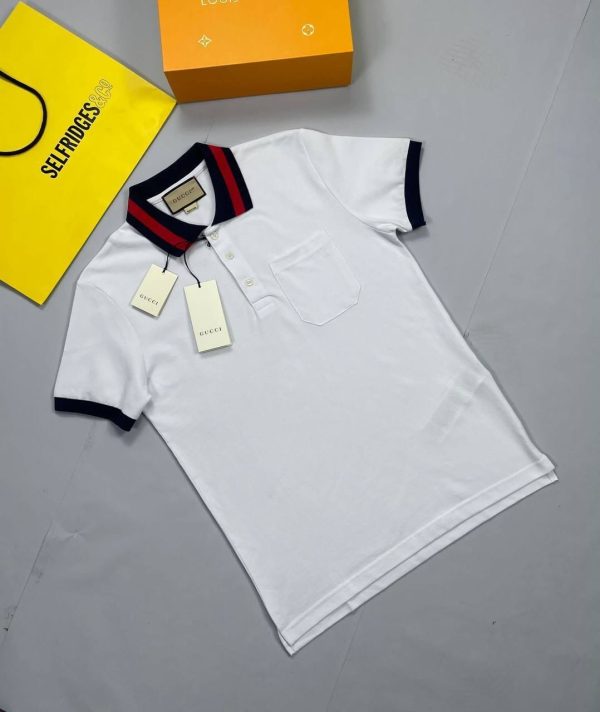 Gucci Polo Piquet T-Shirt With Web Collar In White Colour Gucci Polo Piquet T-Shirt With Web Collar In White Colour