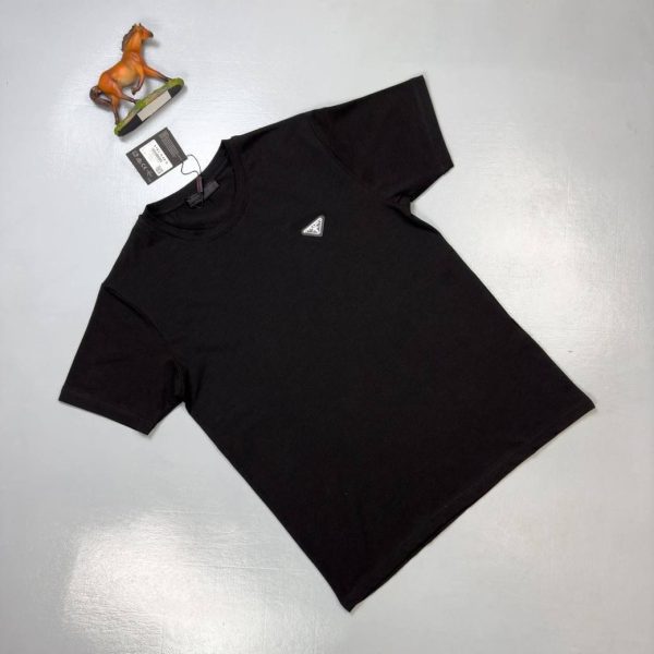 Prada Milano Logo Plain Cotton T-shirt in black color