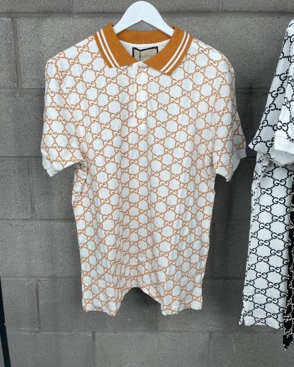 Gucci Polo T-Shirt With GG Stretch Cotton With Button In Mustard Colour