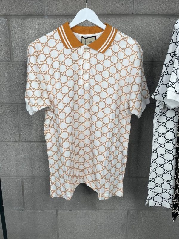 Gucci Polo T-Shirt With GG Stretch Cotton With Button In Mustard Colour