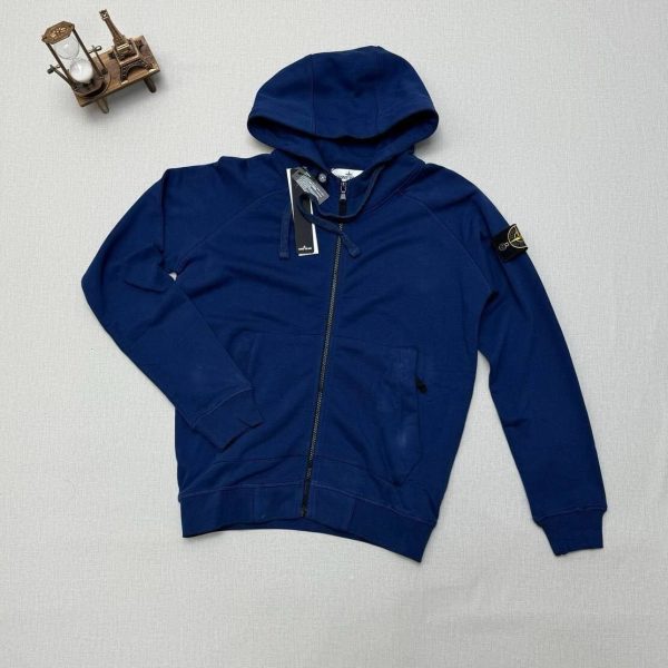 Stone Island Zip Up Hoodies in navy blue Color