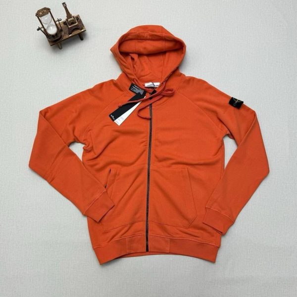 Stone Island Zip Up Hoodies in orange Color