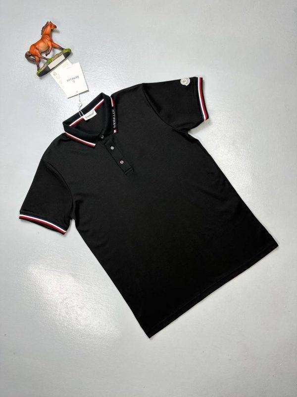 Moncler Polo Shirts Logo Collar Stripe Printed Black Moncler Polo Shirts Logo Collar Stripe Printed Black