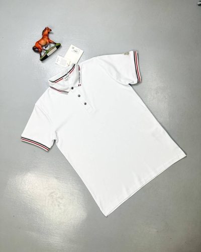 Moncler Polo Shirts Logo Collar Stripe Printed White