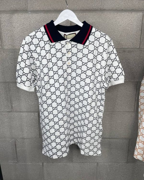 Gucci Polo T-Shirt With GG Stretch Cotton With Button In White Color