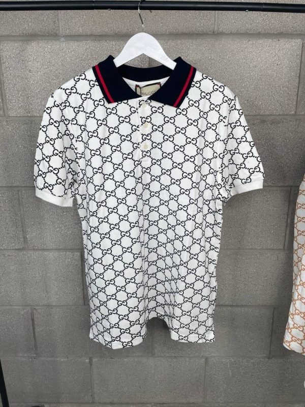 Gucci Polo T-Shirt With GG Stretch Cotton With Button In White Color