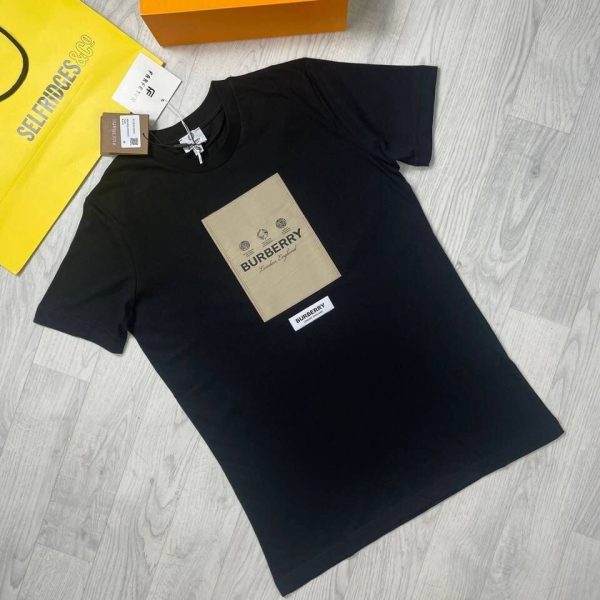 Burberry London England Classic Tshirt For Men Flocked Logo Printed in black color
