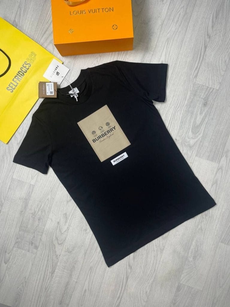 Burberry London England Classic Tshirt For Men Flocked Logo Printed in black color