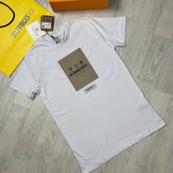 Burberry London England Classic Tshirt For Men Flocked Logo Printed in white color
