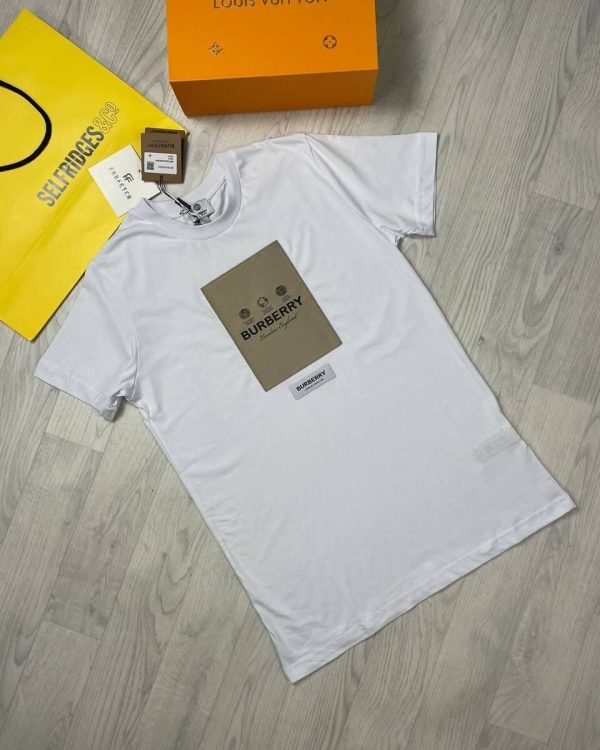 Burberry London England Classic Tshirt For Men Flocked Logo Printed in white color