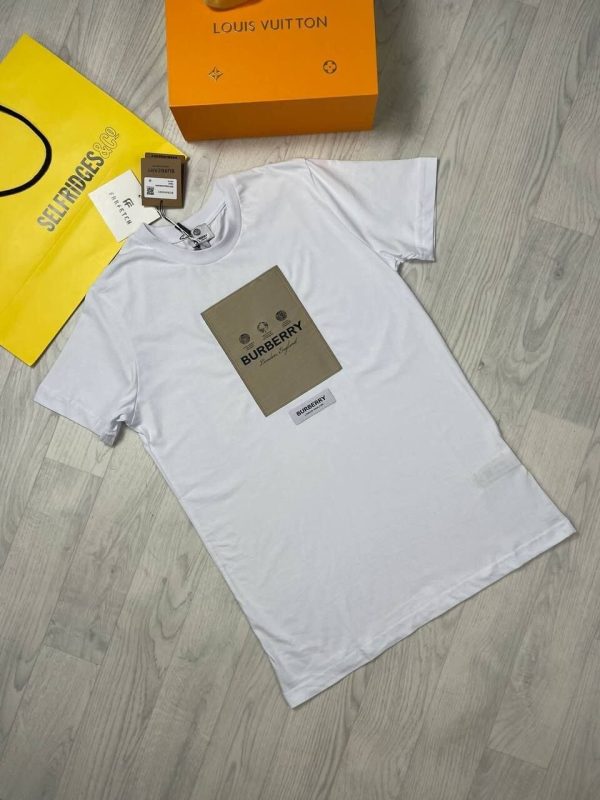 Burberry London England Classic Tshirt For Men Flocked Logo Printed in white color Burberry London England Classic Tshirt For Men Flocked Logo Printed in white color